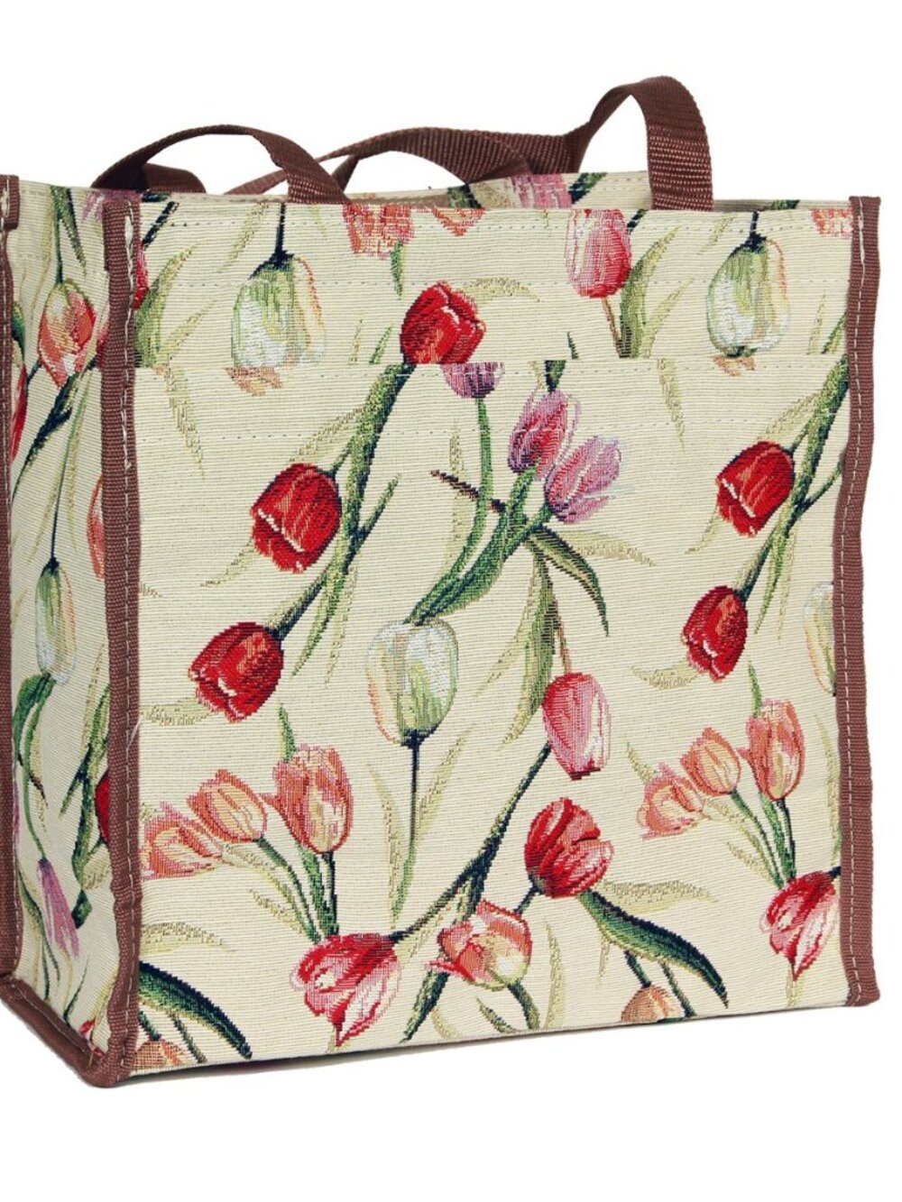 Tapestry Shoulder Bag Shopping Bag for Women with Floral Tulip White Design
